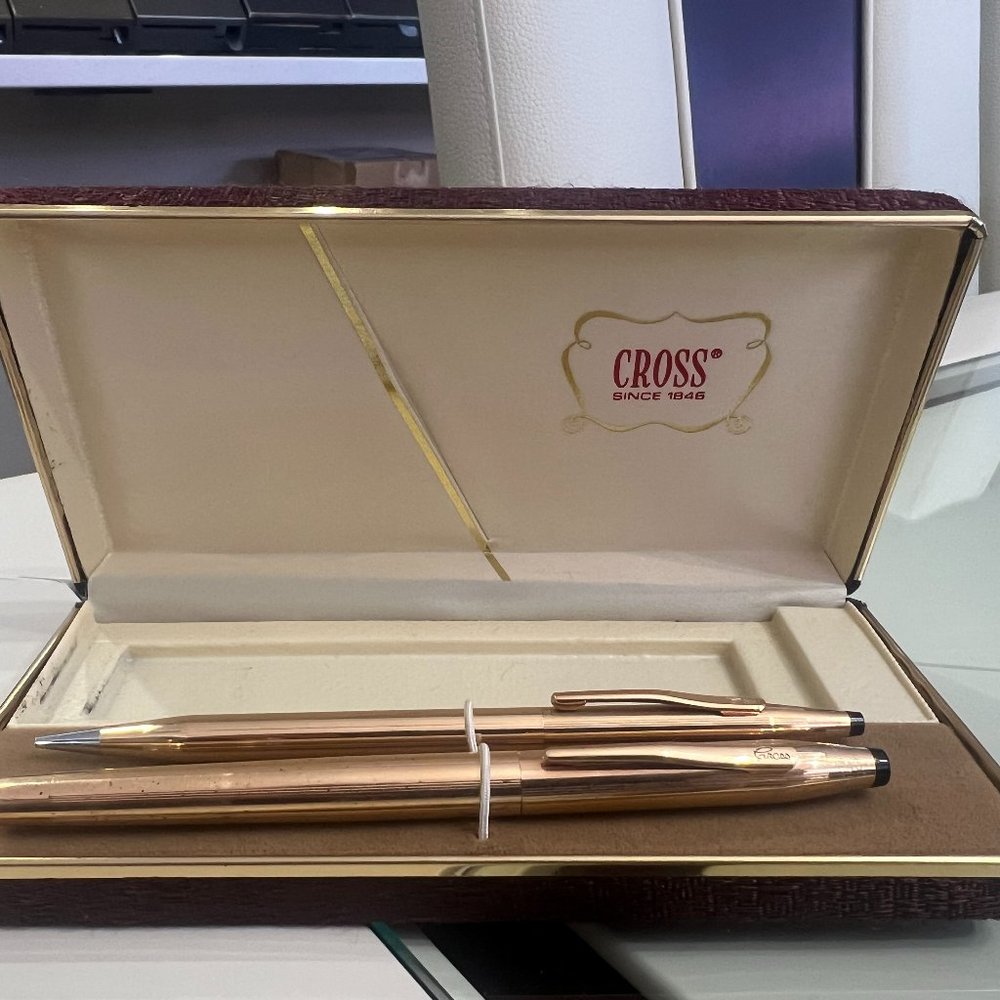 Cross Brand Vintage 14K Gold Filled Rollerball Pen and Pencil Set w/Case!